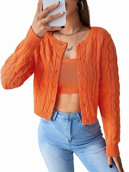 

women's sweaters cable knit cardigan & crop cami knit v2pq#, White;black