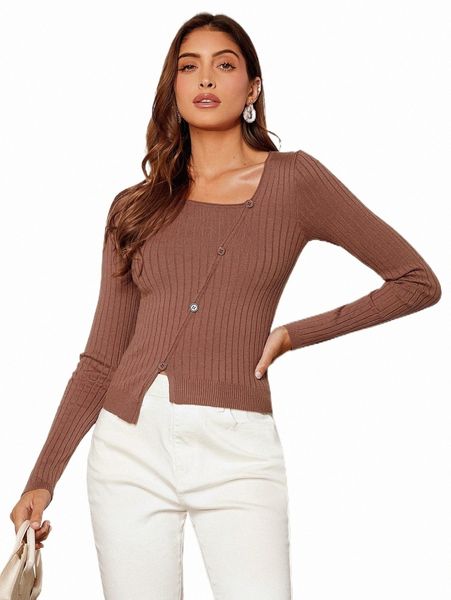 

women's sweaters cut out ribbed knit button detail sweater 23y0#, White;black