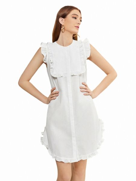

casual dresses x jian lasala ruffle trim button front dress 37t6#, Black;gray