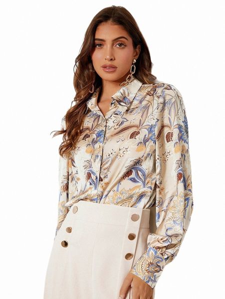 

women's blouses & shirts botanical print button front shirt c4yg#, White