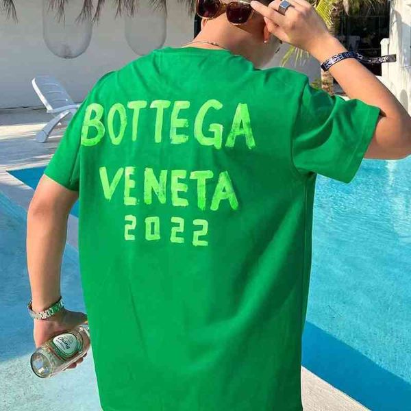 

designer t shirts bv's high level bottega ven and european fashion br bv green triangle graffiti painting short sleeved t-shirt for men, White;black