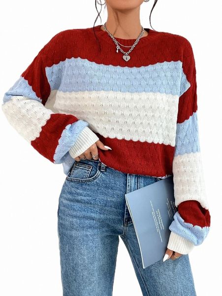 

women's sweaters color block drop shoulder sweater i5gg#, White;black