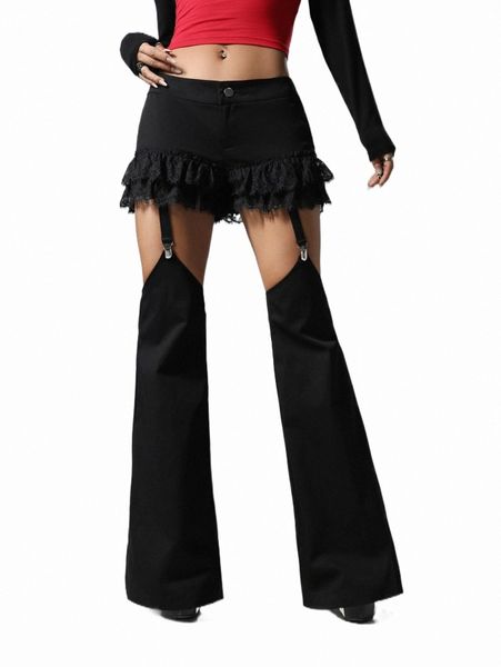 

women's pants & capris lace panel flare leg pants y1vr#, Black;white