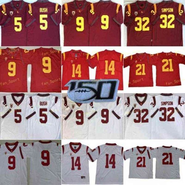 

american college football wear ncaa college mens usc trojans jersey 5 reggie bush 9 juju smith-schuster 14 sam darnold 21 adoree' jacks, Black