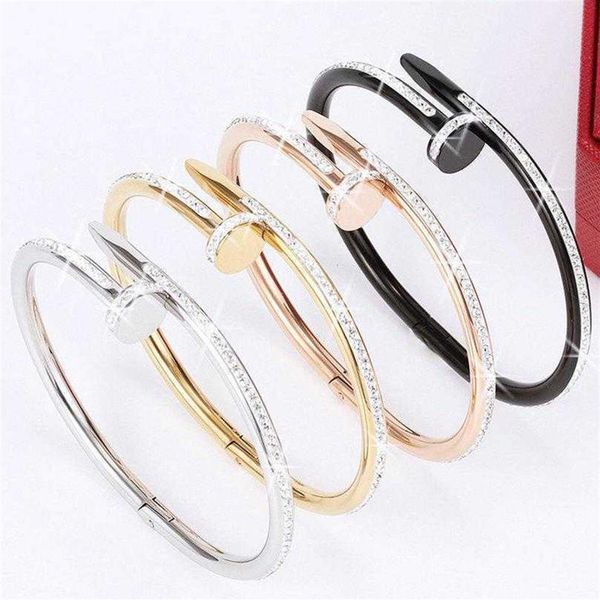

2021 titanium bangle steel valentine's day bracelet 1 line full diamond cuff women 5 8cm fashion jewelry for lover gift no bo242y, Black