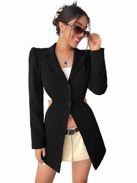 

women's two piece pants cut out waist single breasted blazer i7ny#, White