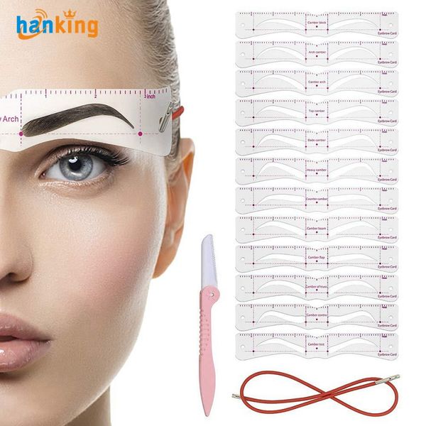 

12pcs/set one-pieces eyebrow shape set tools stencils portable plastic eyebrow stencil card for women thrush model eye brow drawing tool mak