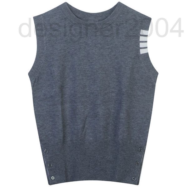 

women's sweaters designer casual style knitted vest women's 2022 new tb classic stripe contrast button splicing round neck sleevel, White;black