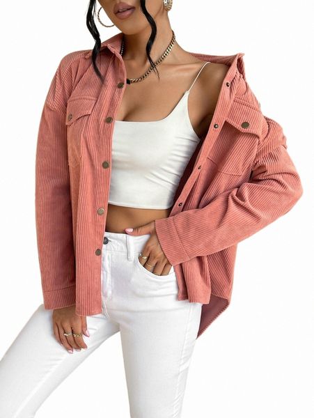 

women's down & parkas drop shoulder flap pocket corduroy coat s5gg#, Black