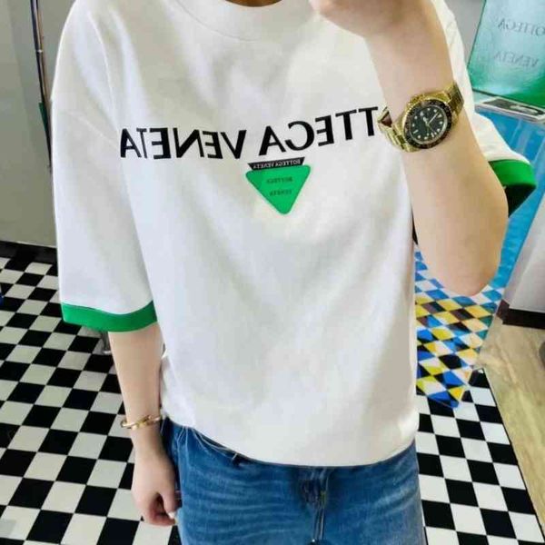

designer t shirt botteg ven shirt brand bv green printed letters short sleeve t-shirts early triangle casual round neck splicing high level, White;black