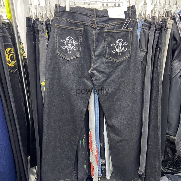

men's plus size pants 2023ss real pics black blue high street denim pants embroidered leather men stretch fashion casual men's jea, Black;brown