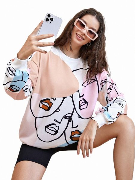 

women's hoodies & sweatshirts colorblock figure graphic drop shoulder sweatshirt u8yq#, Black
