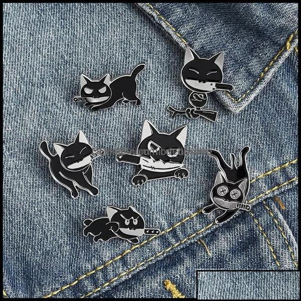 

pins brooches pinsbrooches jewelry black cat knife punk style enamel brooches pin for women girl fashion accessories metal vintage b otifm, Gray