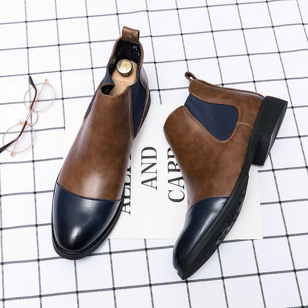 

British Chelsea Boots Men Shoes Solid Color PU Slip on Personalized Buckle Fashion Casual Street All-match AD155, Clear