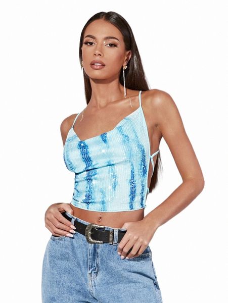 

women's tanks & camis bae tie dye draped lace up backless cami 18lq#, White