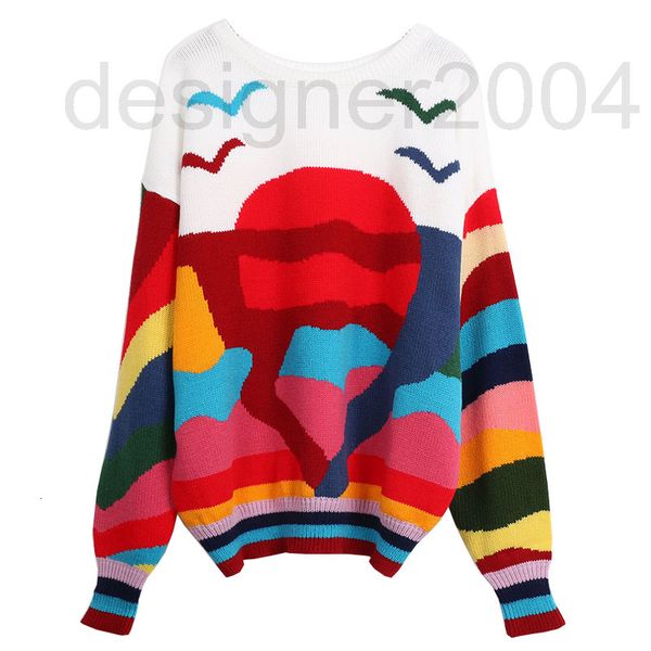 

women's sweaters designer autumn and winter new women's pullover long sleeve color stripe printed loose thick needle knitted d8xt, White;black