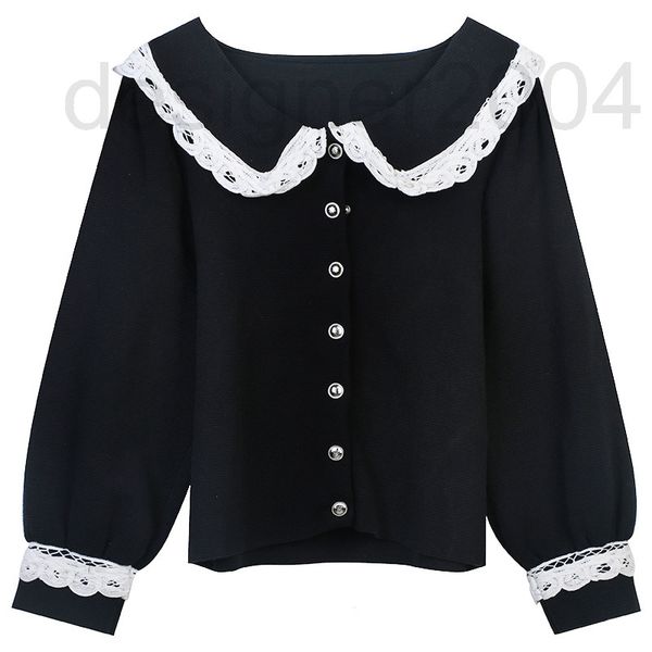 

women's sweaters designer french high-end women's summer new black and white color blocking gauze mesh splicing doll collar sweet, White;black