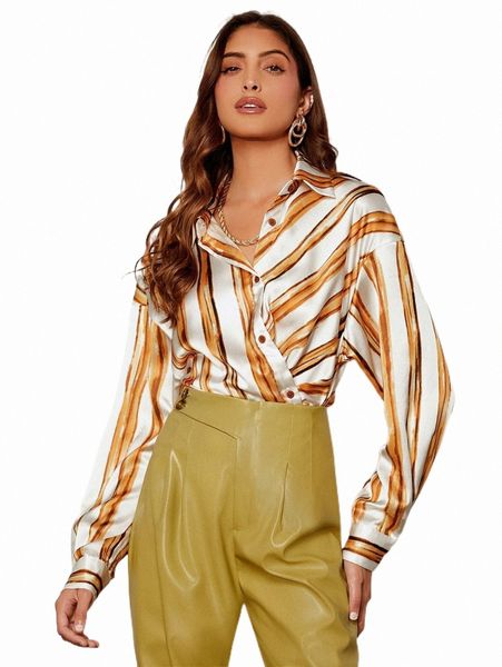 

women's blouses & shirts striped drop shoulder shirt v07y#, White