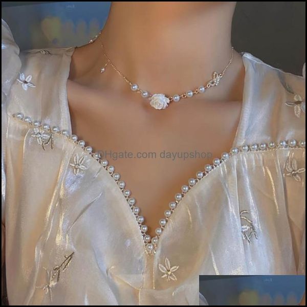 

pendant necklaces pendant necklaces fashion jewelry charm gold chain crystal butterfly pearl rose necklace collier femme ch dayupshop dhydk, Silver