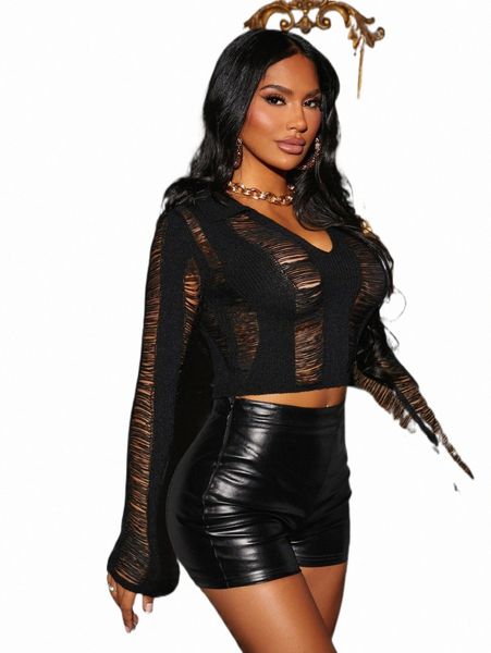 

women's sweaters sxy deep v neck ripped crop sweater t40z#, White;black