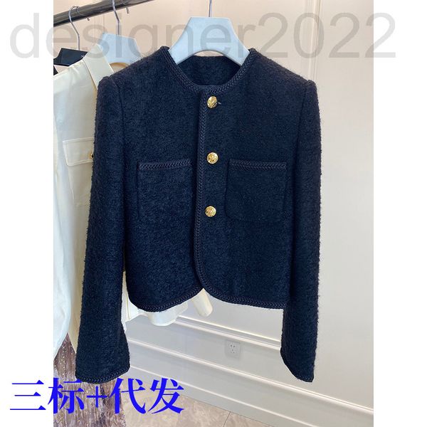 

women's hoodies & sweatshirts designer ce autumn winter style small fragrance black wool tweed slim fit short coat women's gold lo