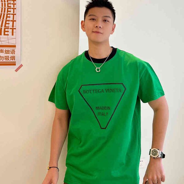 

t shirt designer bv's classic brand bottega ven 22s new fashion bv triangle three-dimensional letter printing solid color loose round n, White;black