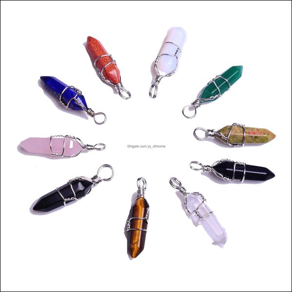 

pendant necklaces assorted natural quartz pendant wire wrapped crystal 10x30mm hexagonal healing chakra reiki charm bk f dhseller2010 dhz49, Silver