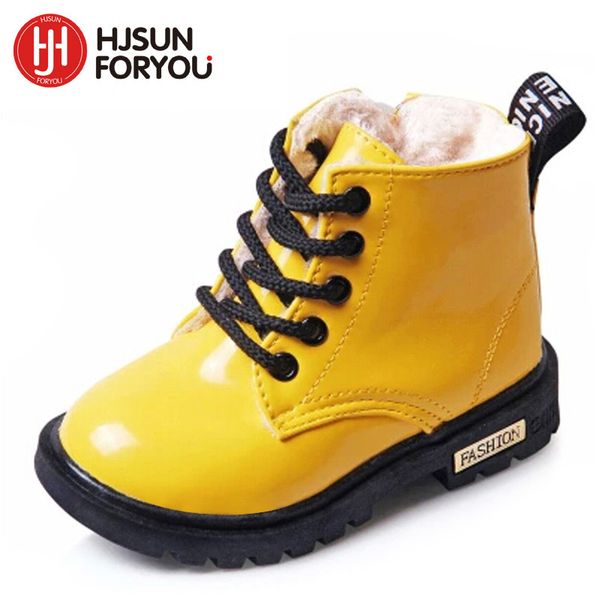 

kids snow martin boots winter children shoes pu leather waterproof girls boys rubber fashion sneakers 4 color pairs wholesale, Black;grey