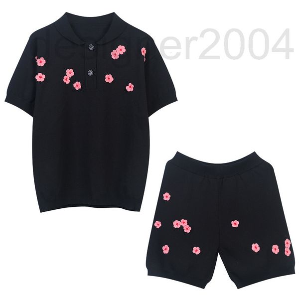 

women's blouses & shirts designer spring and summer fashion suit 2022 new flower embroidery lapel straight shorts casual knit two-piece, White