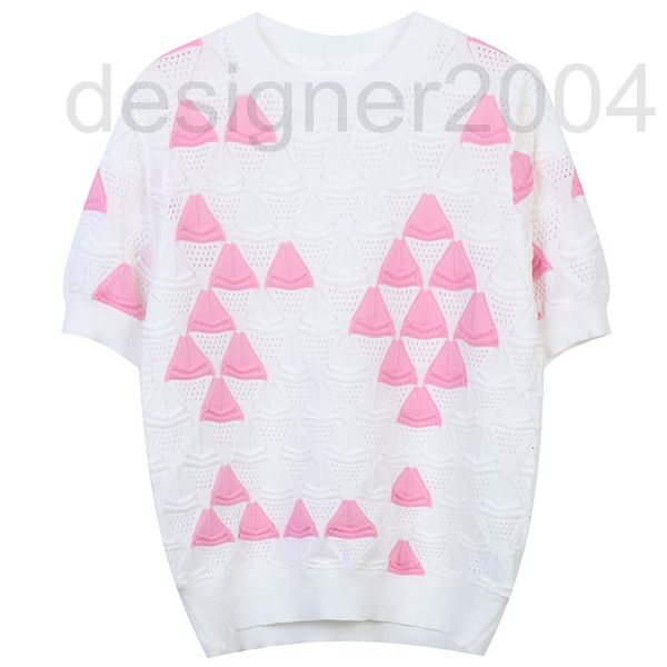 

women's sweaters designer summer t-shirt women 2022 new contrast triangle pattern jacquard sweet temperament round neck short sleeve th, White;black