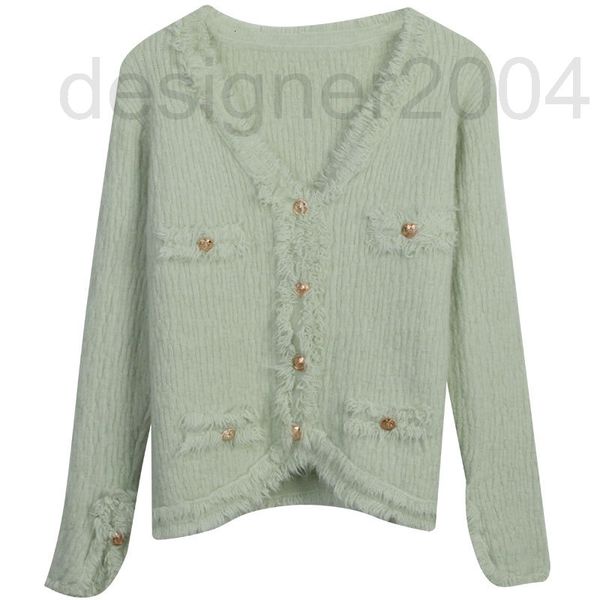 

women's sweaters designer small fragrance fashion women's clothing autumn and winter 2022 new green single breasted slim fitting v, White;black