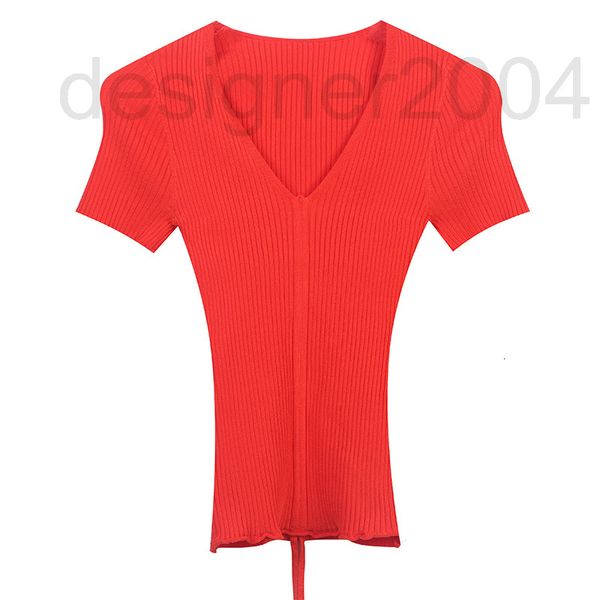 

women's sweaters designer simple style 2022 spring new orange v-neck drawstring design temperament slim fit short sleeve knitted pullov, White;black