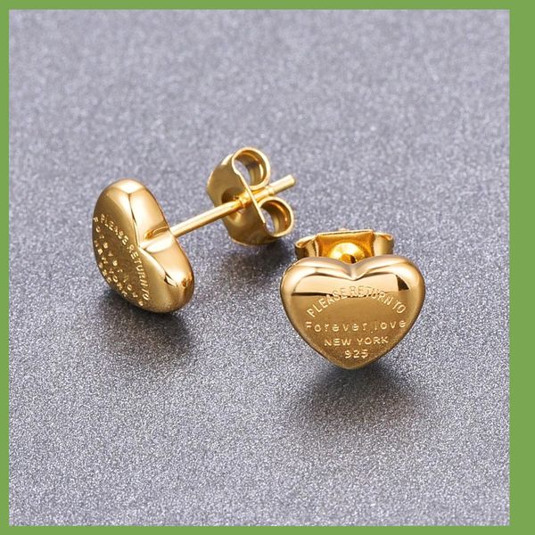

stud classic style women heart studs cute size luxury letter steel earrings wedding party gifts wholesale, Golden;silver