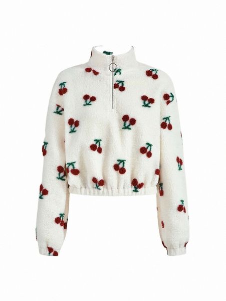 

women's hoodies & sweatshirts mod cherry pattern mock neck sweatshirt h0jc#, Black