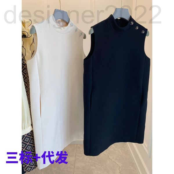

casual dresses designer cd home spring and summer evergreen french elegant straight sleeveless dress women's solid color round neck sma, Black;gray