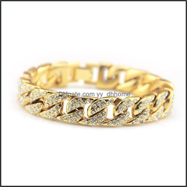 

cuff mens womens chain hiphop curb bracelet cuban sier gold-plated with clear rhinestones 12 pieces drop delivery 2021 je dhseller2010 dhlra, White
