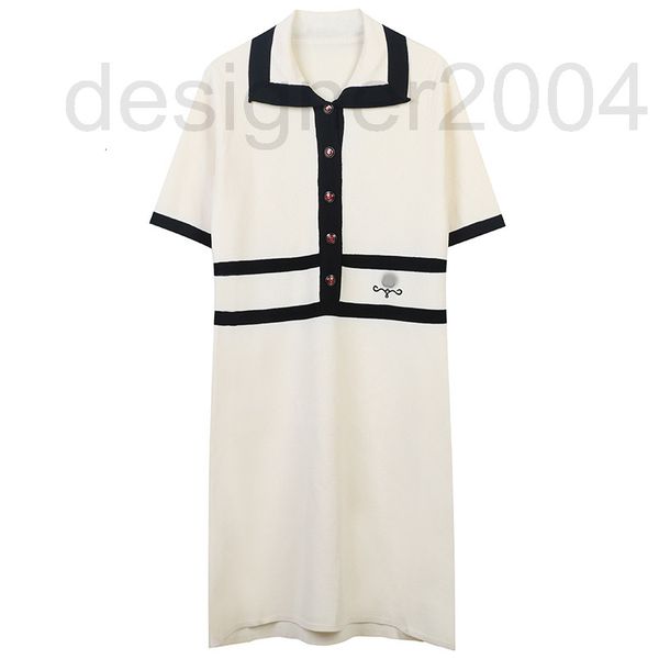 

casual dresses designer color matching dress summer new 2022 stripe color letter embroidery celebrity small fragrance slim lapel medium and, Black;gray