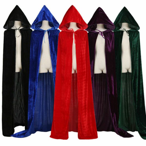 

women's cape gothic hooded cloak elf witch long purim carnival halloween cloaks capes robe larp women men vampires grim reaper party 22, Black