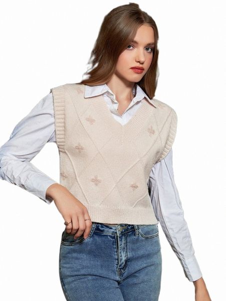 

women's sweaters mod 1pc floral embroidery sweater vest o13i#, White;black