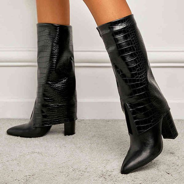 

boots long futures 2022 pointed fashion thick heel women's 220830, Black