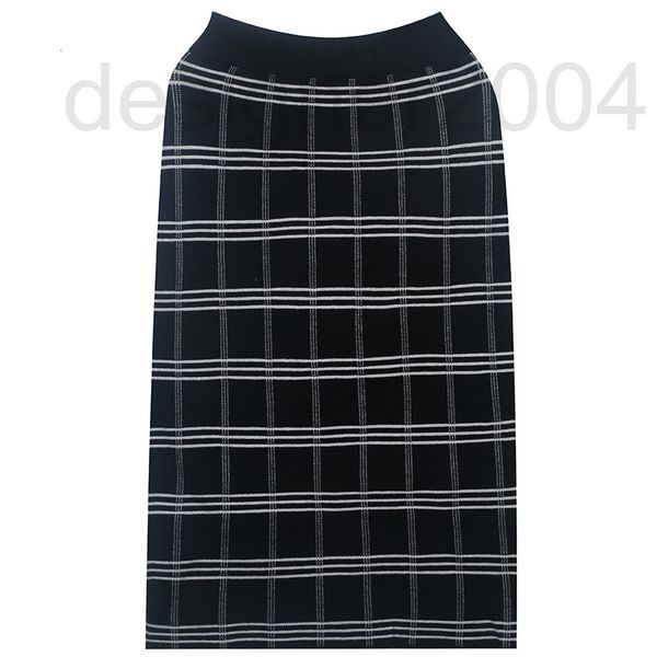 

skirts designer hong kong style new women's small fragrance style lattice color matching versatile a-line skirt hip wrapped french knit, Black