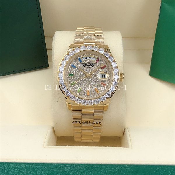 

6 style watches 40mm full diamond dail big diamond 128396 m128396tbr-0006 president 18k gold automatic mechanical mens watch men's wris, Slivery;brown