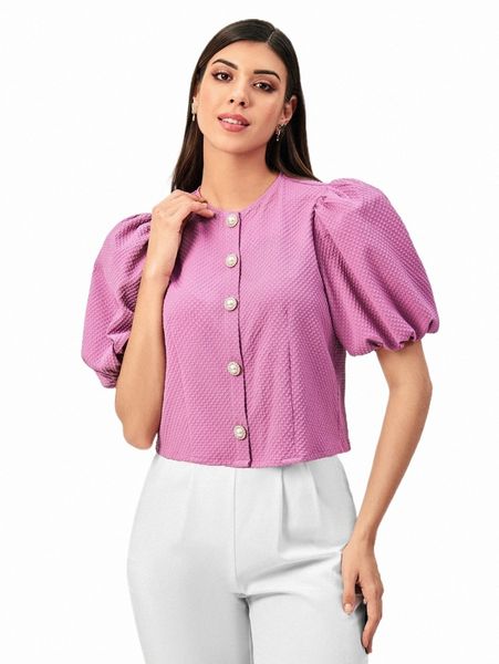 

women's blouses & shirts modely puff sleeve button front blouse 40gh#, White