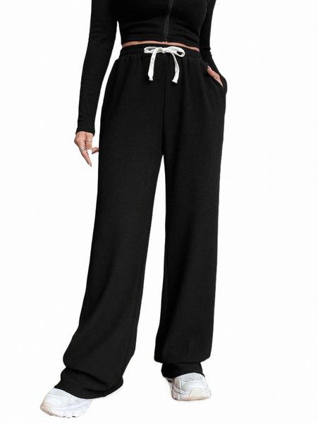 

women's pants & capris drawstring waist slant pocket sweatpants p9ga#, Black;white