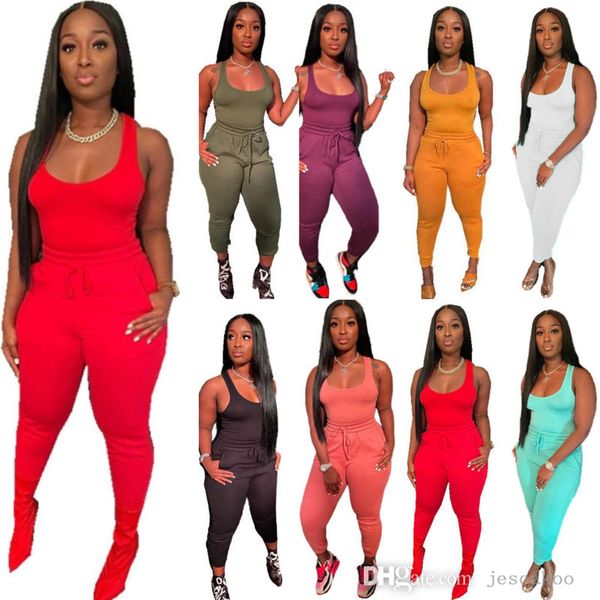 

2023 women tracksuits summer 2 piece set tank and sweatpants belt tether outfits jogging suit plus size clothing, Gray
