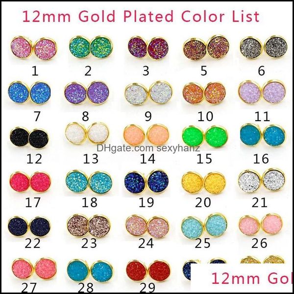 

stud designer 12mm resin druzy drusy stud earrings sier gold plated handmade for women jewelry drop delivery 2021 sexyhanz dhrix, Golden;silver