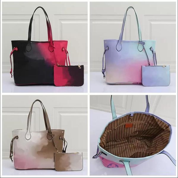 

hh spring in the city luxurys bags gradient rainbow render shopping crossbody bag detachable printed clutch designer handbag with coin purse
