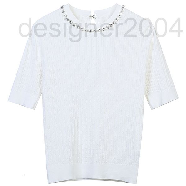 

women's sweaters designer french high sense summer knitted pullover 2022 new solid color diamond setting design temperament celebrity r, White;black