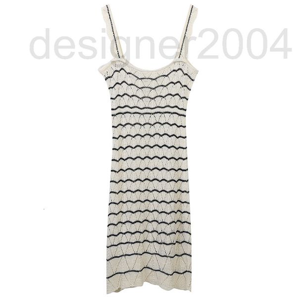 

casual dresses designer summer knitted suspender dress 2022 new wave stripe color matching temperament slim skirt thin style qqjr, Black;gray