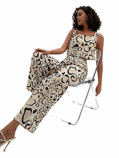 

two piece dress x swinging 60's allover print wide straps & wide leg pants r9dr#, White